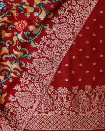 Maroon Handwoven Chanderi Silk Unstiched Suit Set