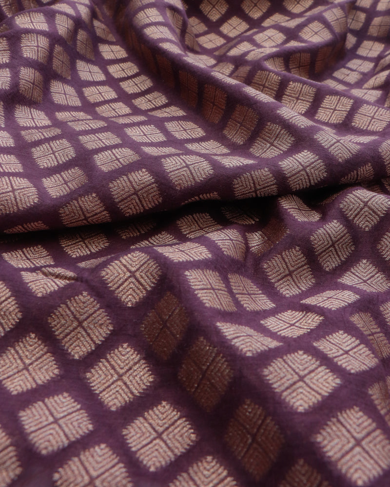 Plum Handwoven Kataan Silk Butidar Banarasi Fabric