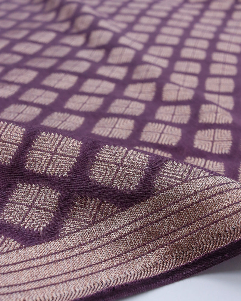 Plum Handwoven Kataan Silk Butidar Banarasi Fabric
