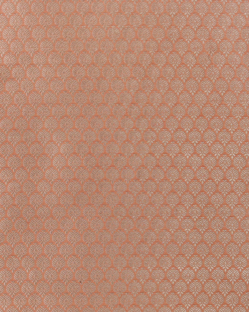 Peach Handwoven Pure Kataan Silk Brocade Fabric