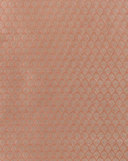 Peach Handwoven Pure Kataan Silk Brocade Fabric