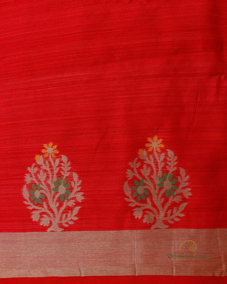 Red Handwoven Pure Dupion Silk Unstitched Suit Set