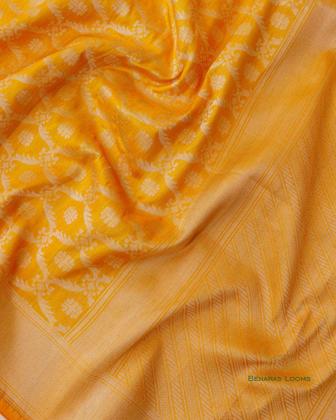 Yellow Handwoven Kataan Silk Benarasi Dupatta