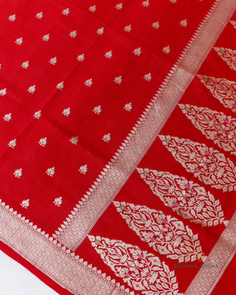 Red Handwoven Pure Munga Silk Dupatta