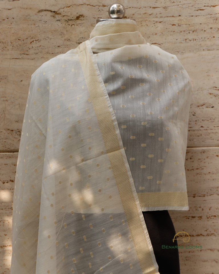 Handwoven Pure Chanderi Silk Dyeable Cutwork Banarasi Dupatta