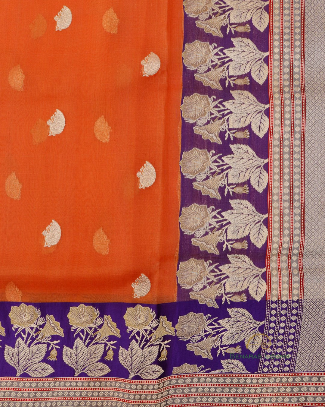 Orange Handwoven Pure Organza Silk Banarasi Saree
