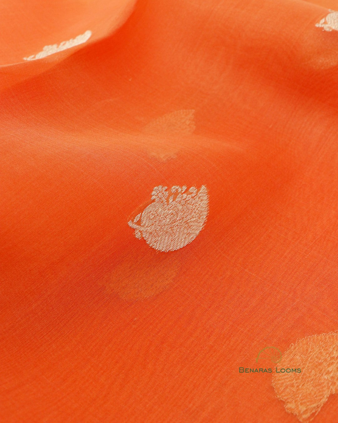 Orange Handwoven Pure Organza Silk Banarasi Saree