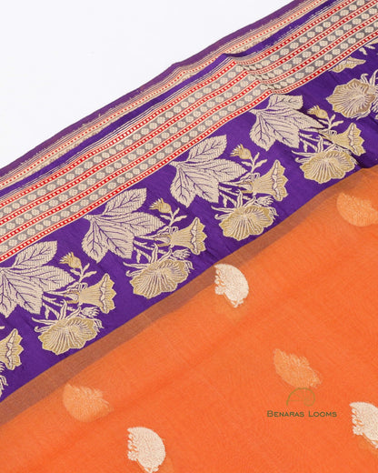 Orange Handwoven Pure Organza Silk Banarasi Saree