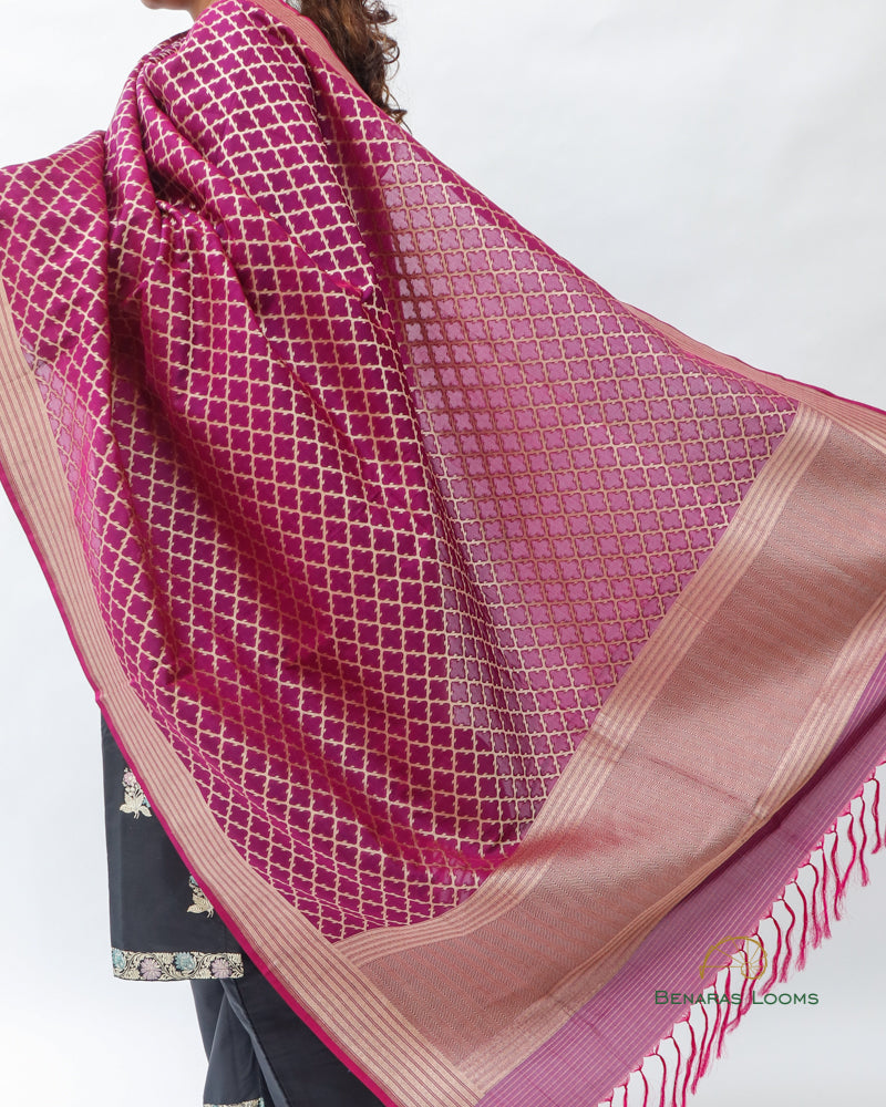 Purple Handwoven Pure Silk Banarasi Dupatta