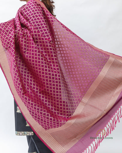 Purple Handwoven Pure Silk Banarasi Dupatta