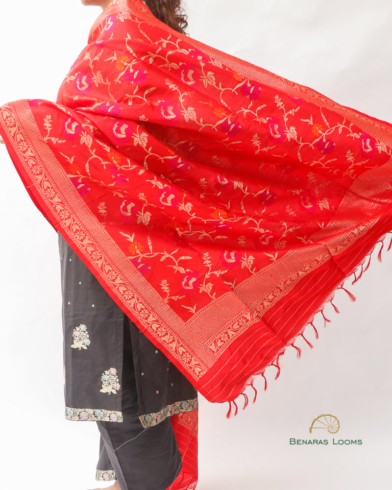 Red Handwoven Pure Kataan Silk Dupatta