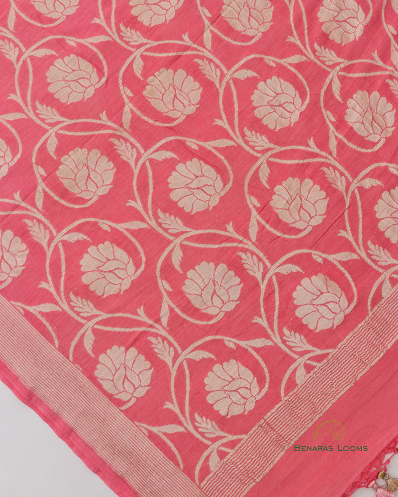 Pastel Pink Handwoven Pure Munga Silk Benarasi Dupatta