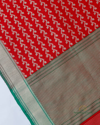 Red Handwoven Pure Kataan Silk Banarasi Dupatta