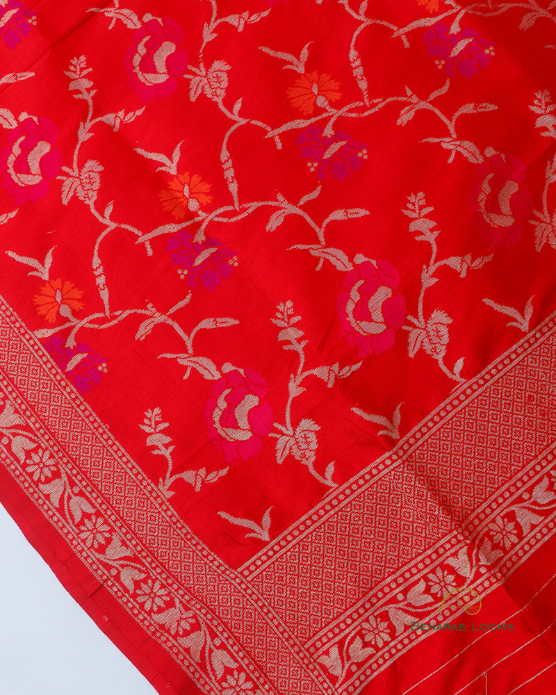 Red Handwoven Pure Kataan Silk Dupatta