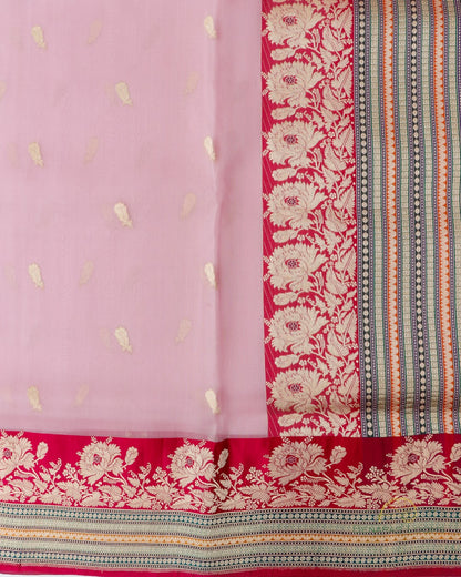 Pink Handwoven Pure Kora Silk Banarasi Saree