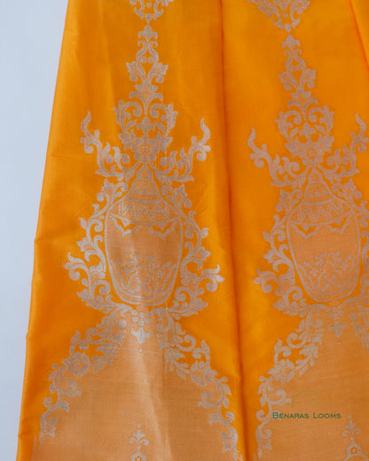 (Only Panels)Vamika Handwoven Pure Kataan Silk Yellow Banarasi Lehenga