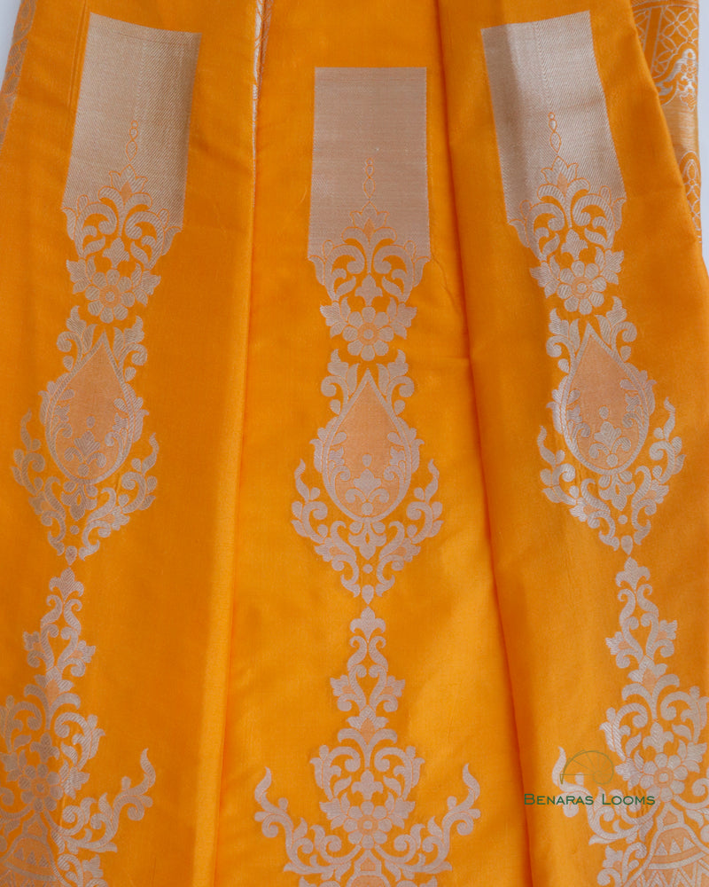 (Only Panels)Vamika Handwoven Pure Kataan Silk Yellow Banarasi Lehenga