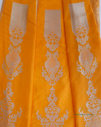 (Only Panels)Vamika Handwoven Pure Kataan Silk Yellow Banarasi Lehenga
