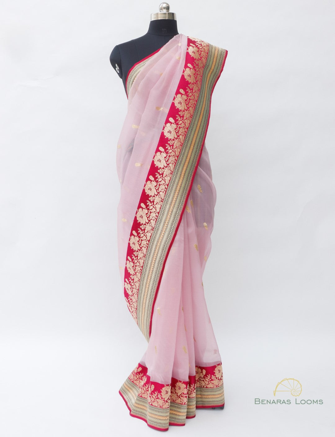 Pink Handwoven Pure Kora Silk Banarasi Saree