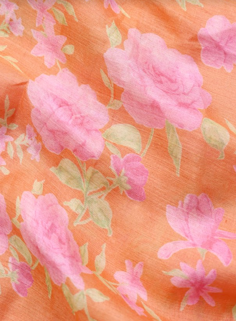 Orange Pure Silk Digital Printed Fabric