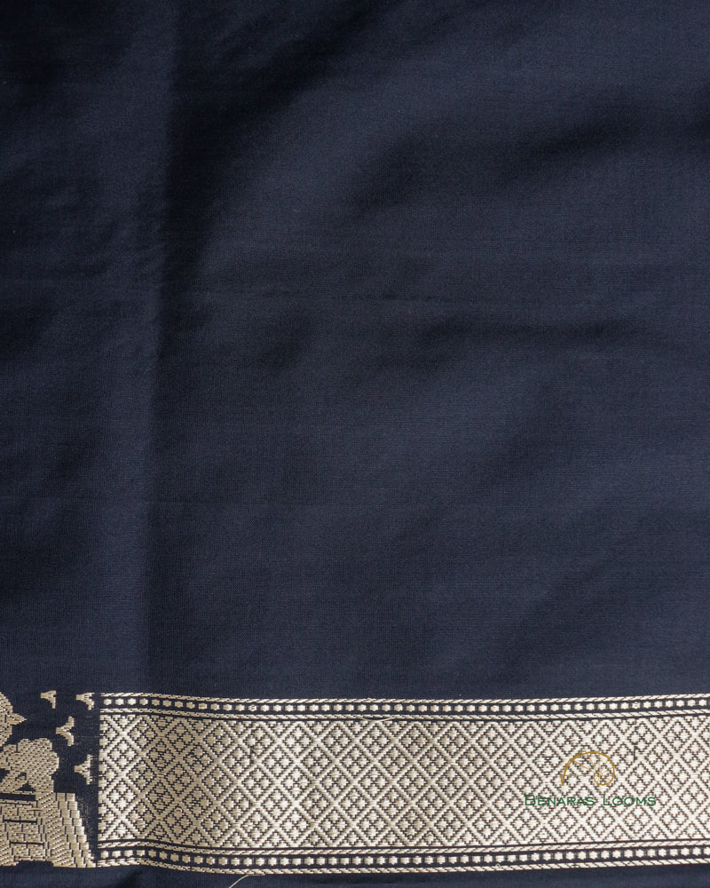 Black Handwoven Pure Kataan Silk Shikargah Saree