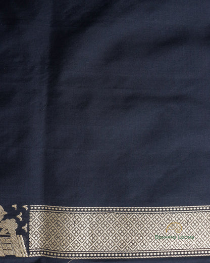Black Handwoven Pure Kataan Silk Shikargah Saree