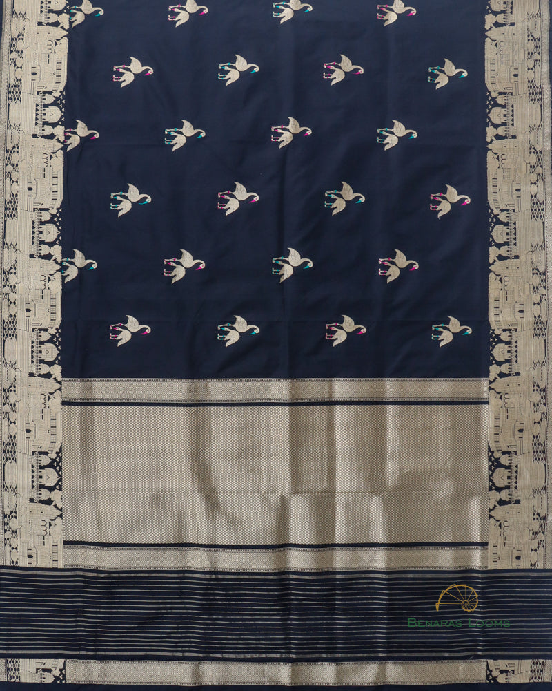 Black Handwoven Pure Kataan Silk Shikargah Saree
