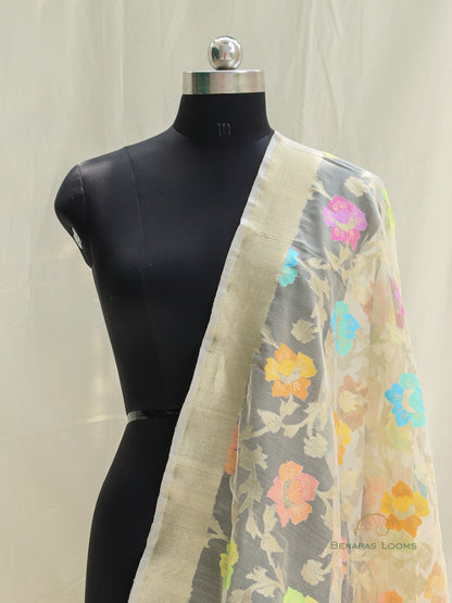 Cream Organza Net Banarasi Handwoven Dupatta
