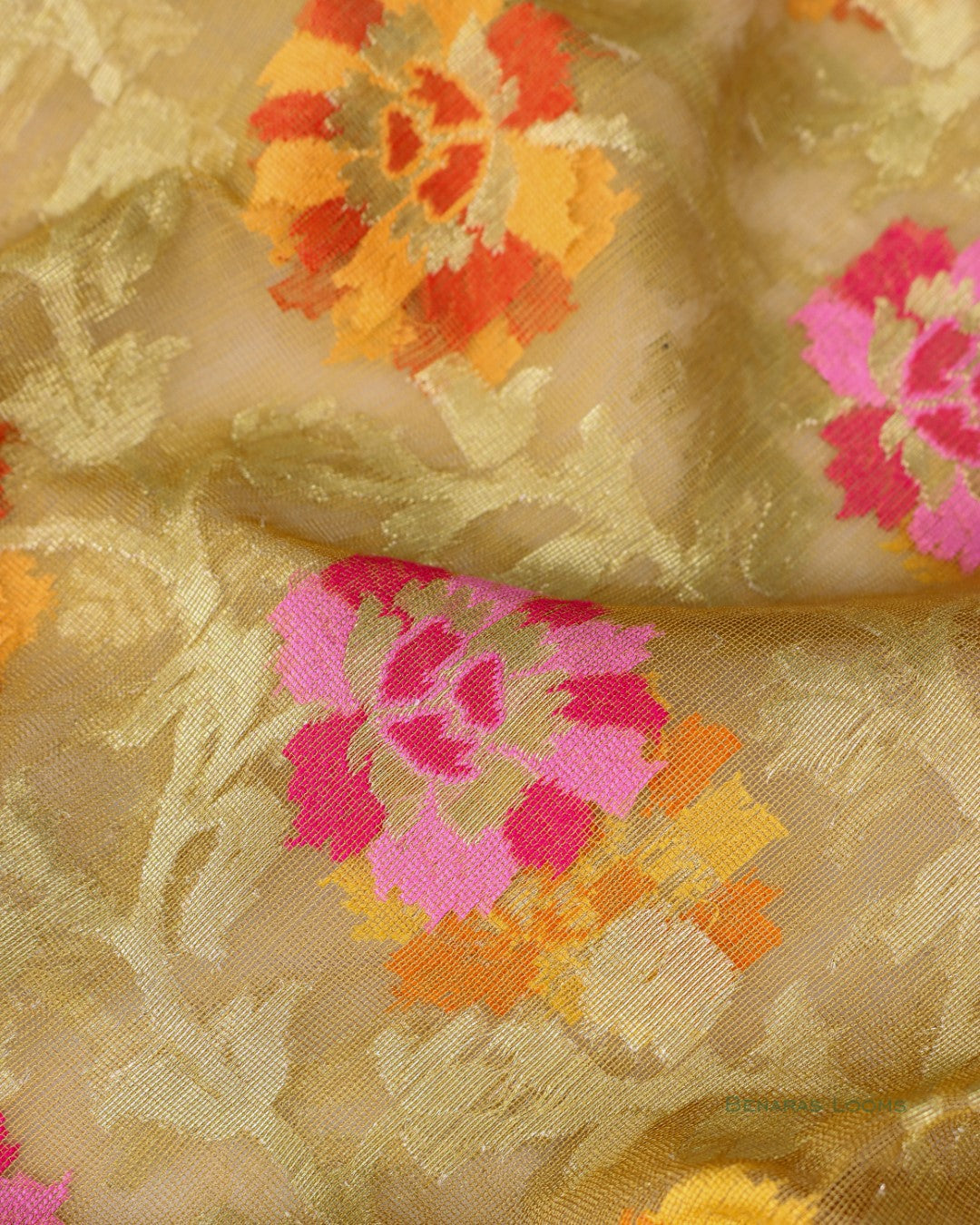 Mustard Organza Net Banarasi Handwoven Dupatta