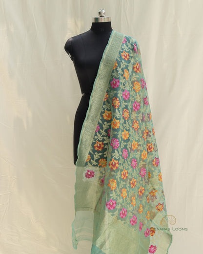 Green Organza Net Banarasi Handwoven Dupatta