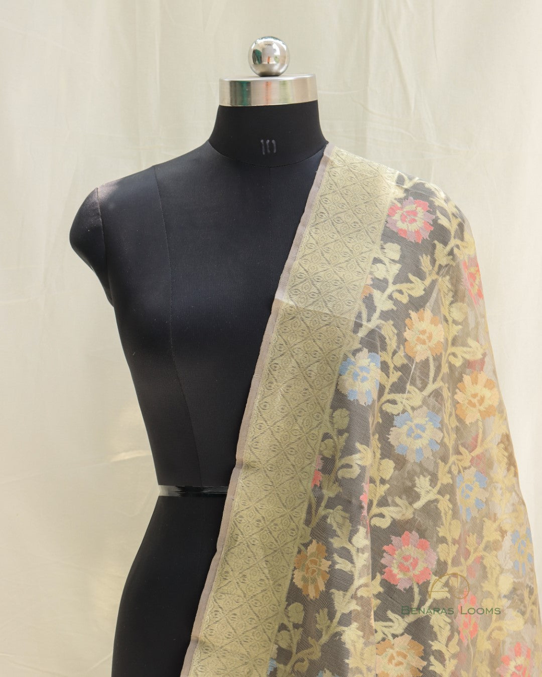 Dull Gold Organza Net Banarasi Handwoven Dupatta