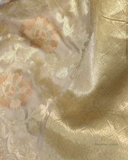 Dull Gold Organza Net Banarasi Handwoven Dupatta