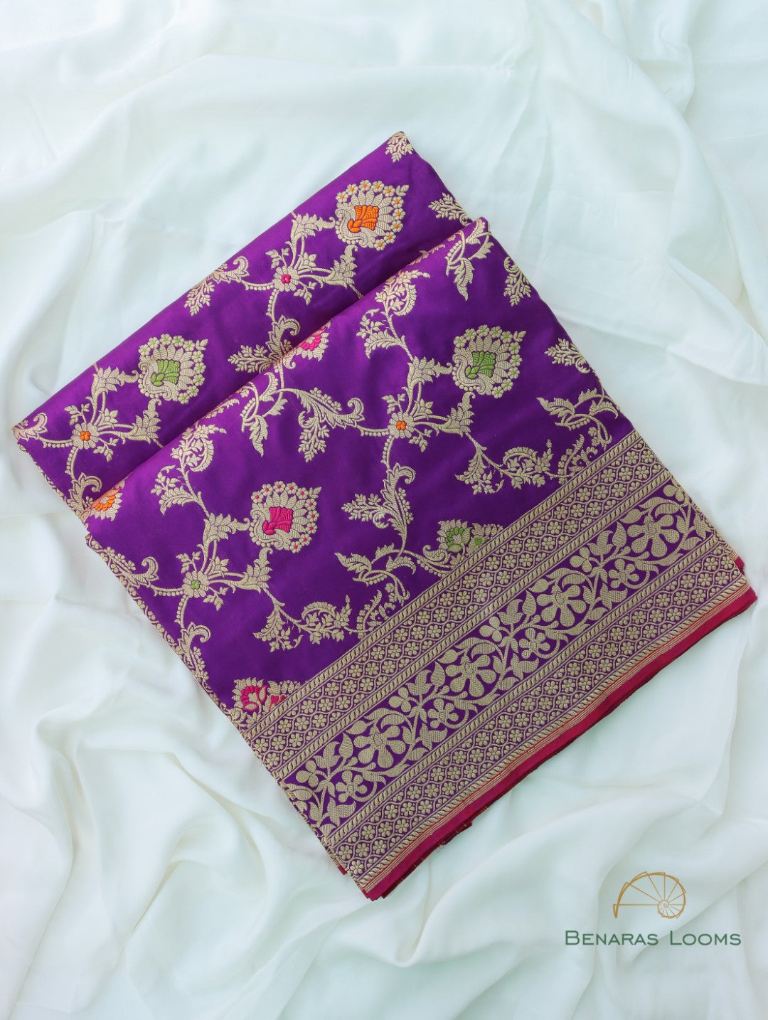 Purple Handwoven Pure Kataan Silk Banarasi Saree With Meenakari