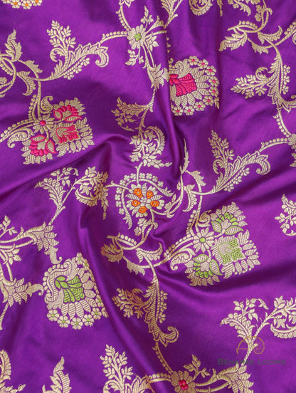 Purple Handwoven Pure Kataan Silk Banarasi Saree With Meenakari