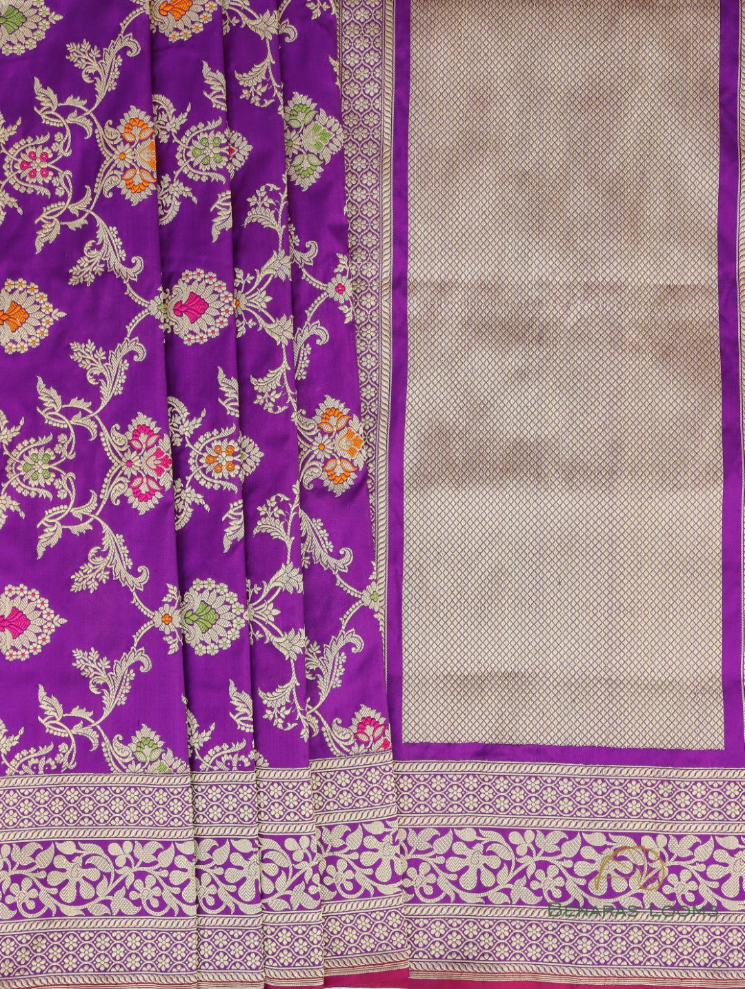 Purple Handwoven Pure Kataan Silk Banarasi Saree With Meenakari