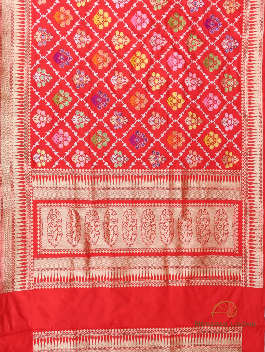 Red Handwoven Pure Kataan Silk Kadhua Jangla Banarasi Saree