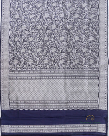 Navy Blue Handwoven Pure Silk Shikargah Banarasi Saree