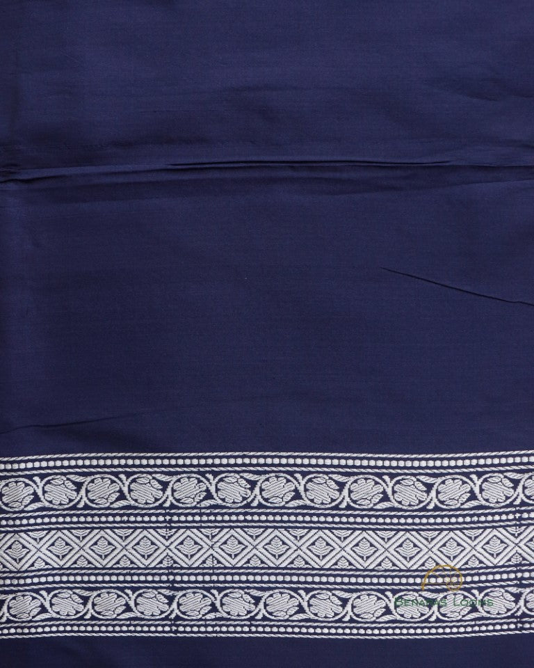 Navy Blue Handwoven Pure Silk Shikargah Banarasi Saree