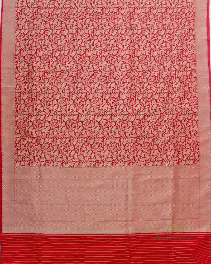 Red Handwoven Pure kataan Silk Shikaargah Brocade Jaal Benarasi Saree