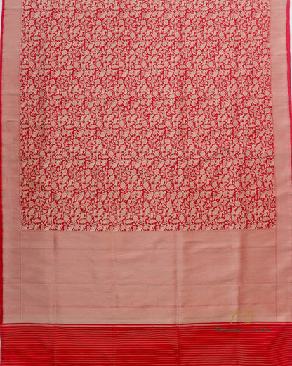 Red Handwoven Pure kataan Silk Shikaargah Brocade Jaal Benarasi Saree