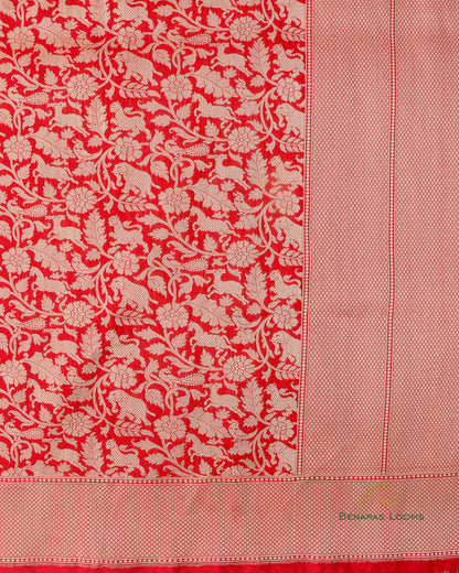Red Handwoven Pure kataan Silk Shikaargah Brocade Jaal Benarasi Saree