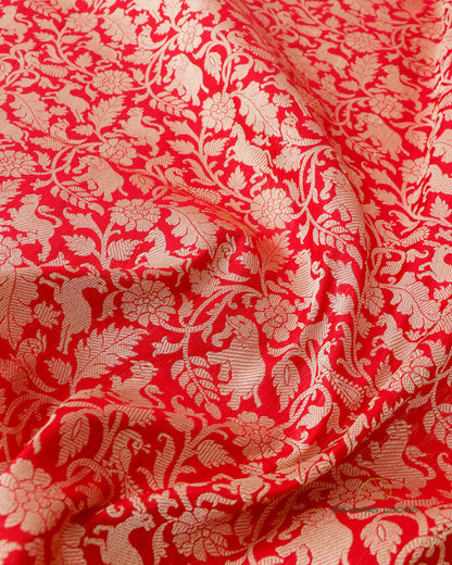Red Handwoven Pure kataan Silk Shikaargah Brocade Jaal Benarasi Saree