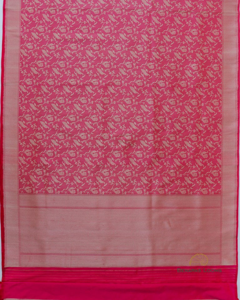 Pink Handwoven Shikaargah Pure Kataan Silk Banarasi Saree