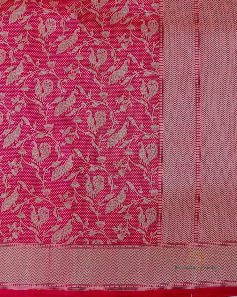 Pink Handwoven Shikaargah Pure Kataan Silk Banarasi Saree