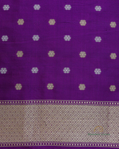 Purple Handwoven Pure Kataan Silk Buti Jaal Banarasi Saree