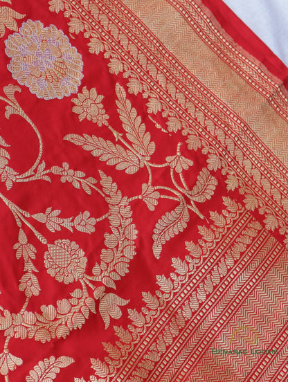 Red Handwoven Pure Kataan Silk Banarasi Saree
